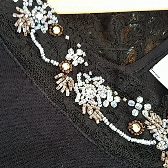 Victor Costa Floral Embroidery Black Beaded Embellished Laced V Neck Y2K Top - Picture 7 of 14